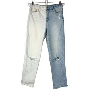 RSQ Womens Two Tone Split Leg Distressed Straight Jeans Blue Size 28 High Rise